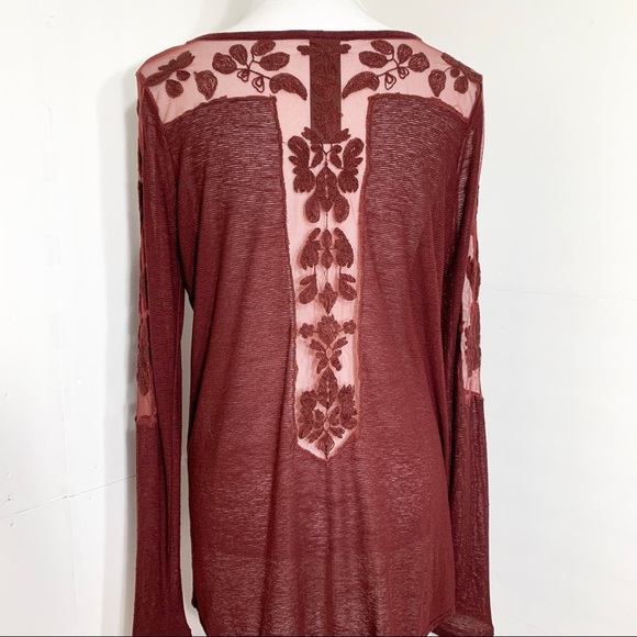 SOLD-Free People Mesh Lace Burgundy Tunic - Picture 4 of 8